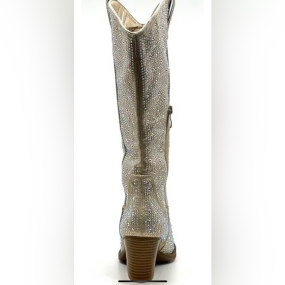 Woman Round Toe Zipper Rhinestone Boot - Picture 2 of 4